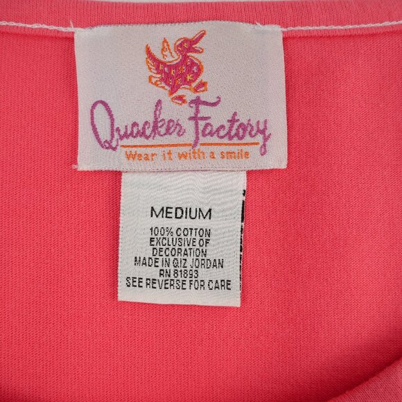 Quacker Factory Shorts Shirt SET Womens Medium Coral Embroidered 100% Cotton - Picture 12 of 16